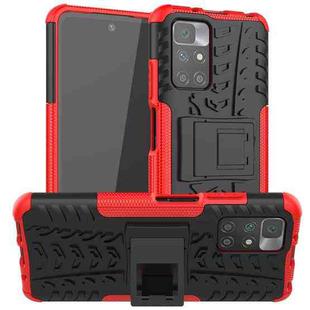 For Xiaomi Redmi 10 Tire Texture Shockproof TPU+PC Protective Case with Holder(Red)