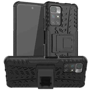 For Xiaomi Redmi 10 Tire Texture Shockproof TPU+PC Protective Case with Holder(Black)