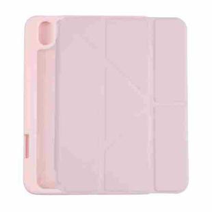 For iPad mini 6 Deformation Transparent Acrylic Horizontal Flip PU Leather Tablet Case with Multi-folding Holder & Sleep / Wake-up Function & Pen Slot(Pink)
