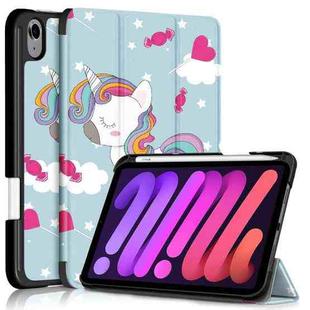 For iPad mini 6 Painted Pattern TPU Horizontal Flip Leather Tablet Case with Three-folding Holder & Pen Slot & Sleep / Wake-up Function(Unicorn)