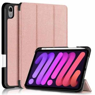 For iPad mini 6 Solid Color TPU Horizontal Flip Leather Tablet Case with Three-folding Holder & Pen Slot & Sleep / Wake-up Function(Rose Gold)