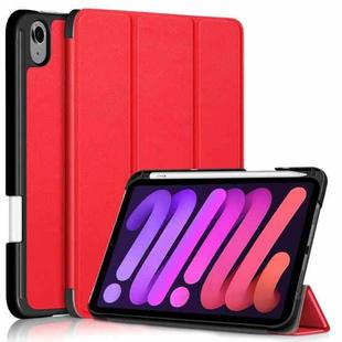 For iPad mini 6 Solid Color TPU Horizontal Flip Leather Tablet Case with Three-folding Holder & Pen Slot & Sleep / Wake-up Function(Red)