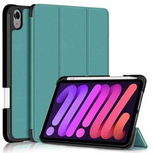 For iPad mini 6 Solid Color TPU Horizontal Flip Leather Tablet Case with Three-folding Holder & Pen Slot & Sleep / Wake-up Function(Dark Green)