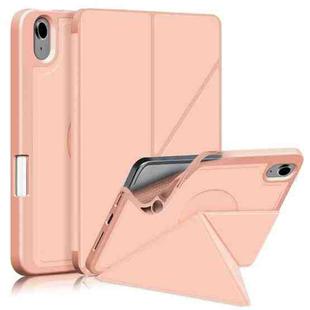 For iPad mini 6 Cloth Texture Multi-folding Horizontal Flip PU Leather Shockproof Tablet Case with Holder & Sleep / Wake-up Function & Pen Slot(Rose Gold)