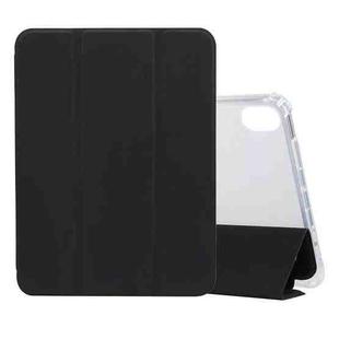 For iPad mini 6 3-folding Electric Pressed Skin Texture Horizontal Flip Shockproof Transparent TPU + PU Leather Tablet Case with Holder& Pen Slot & Sleep / Wake-up Function(Black)