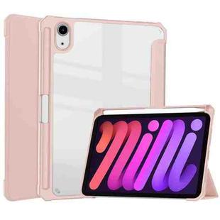 For iPad mini 6 Three-folding Acrylic TPU + PU Leather Horizontal Flip Tablet Case with Holder & Pen Slot & Sleep / Wake-up Function(Rose Gold)