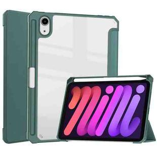 For iPad mini 6 Three-folding Acrylic TPU + PU Leather Horizontal Flip Tablet Case with Holder & Pen Slot & Sleep / Wake-up Function(Deep Green)