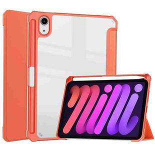 For iPad mini 6 Three-folding Acrylic TPU + PU Leather Horizontal Flip Tablet Case with Holder & Pen Slot & Sleep / Wake-up Function(Orange)