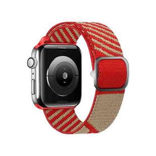 Two-color Nylon Braid Watch Band For Apple Watch Series 8&7 41mm / SE 2&6&SE&5&4 40mm / 3&2&1 38mm(Kraft Paper Red)