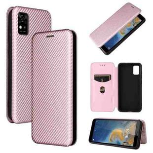 For ZTE Blade A31 Carbon Fiber Texture Horizontal Flip TPU + PC + PU Leather Case with Card Slot(Pink)