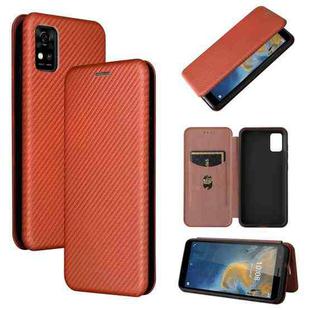 For ZTE Blade A31 Carbon Fiber Texture Horizontal Flip TPU + PC + PU Leather Case with Card Slot(Brown)