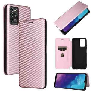 For ZTE Blade V30 Vita Carbon Fiber Texture Horizontal Flip TPU + PC + PU Leather Case with Card Slot(Pink)