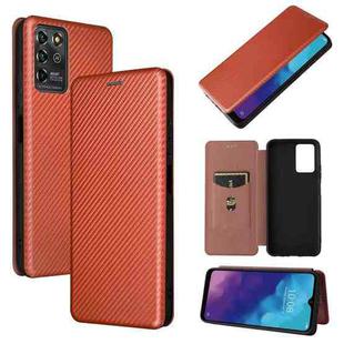 For ZTE Blade V30 Vita Carbon Fiber Texture Horizontal Flip TPU + PC + PU Leather Case with Card Slot(Brown)