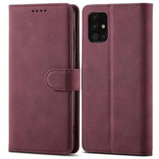 For Samsung Galaxy A12 Frosted Anti-theft Brush Horizontal Flip Leather Case with Holder & Card Slots & Wallet(Wine Red)