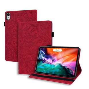 For iPad mini 6 Calf Pattern Double Folding Design Embossed Leather Tablet Case with Holder & Card Slots & Pen Slot & Elastic Band(Red)