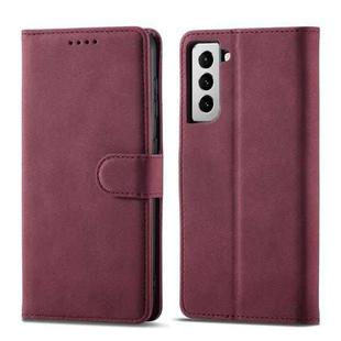 For Samsung Galaxy S21 5G Frosted Anti-theft Brush Horizontal Flip Leather Case with Holder & Card Slots & Wallet(Wine Red)