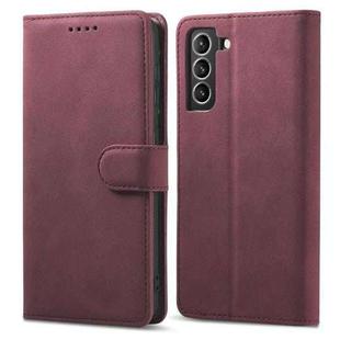 For Samsung Galaxy S21 Ultra 5G Frosted Anti-theft Brush Horizontal Flip Leather Case with Holder & Card Slots & Wallet(Wine Red)