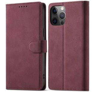 For iPhone 13 Pro Max Frosted Anti-theft Brush Horizontal Flip Leather Case with Holder & Card Slots & Wallet (Wine Red)