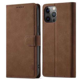 For iPhone 12 Pro Max Frosted Anti-theft Brush Horizontal Flip Leather Case with Holder & Card Slots & Wallet(Coffee)