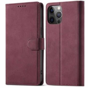 For iPhone 12 Pro Max Frosted Anti-theft Brush Horizontal Flip Leather Case with Holder & Card Slots & Wallet(Wine Red)