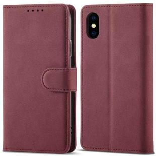For iPhone X / XS Frosted Anti-theft Brush Horizontal Flip Leather Case with Holder & Card Slots & Wallet(Wine Red)