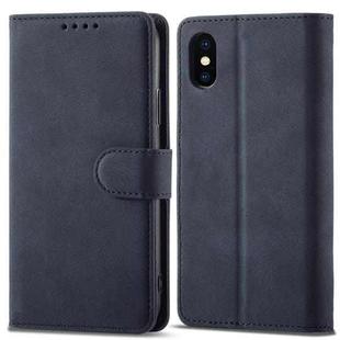For iPhone X / XS Frosted Anti-theft Brush Horizontal Flip Leather Case with Holder & Card Slots & Wallet(Dark Blue)