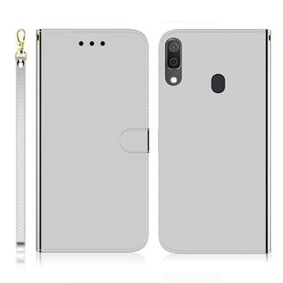 For Galaxy A20 / A30 Imitated Mirror Surface Horizontal Flip Leather Case with Holder & Card Slots & Wallet & Lanyard(Silver)