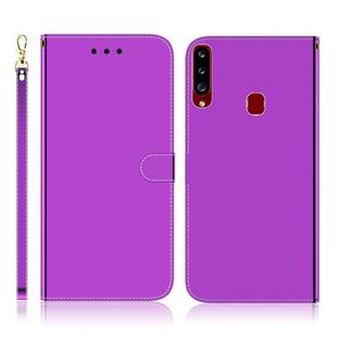 For Galaxy A20s Imitated Mirror Surface Horizontal Flip Leather Case with Holder & Card Slots & Wallet & Lanyard(Purple)