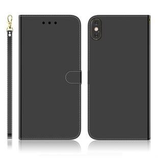 For iPhone XS Max Imitated Mirror Surface Horizontal Flip Leather Case with Holder & Card Slots & Wallet & Lanyard(Black)