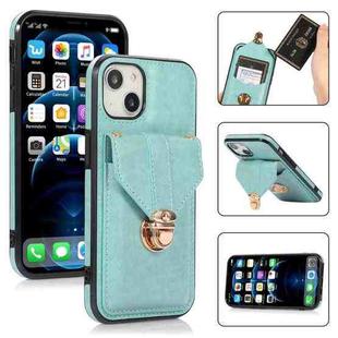 For iPhone 13 Pro Max Fashion Buckle Protective Case with Holder & Card Slot & Wallet & Lanyard (Green)