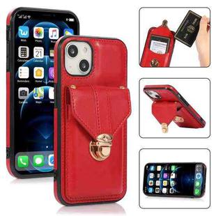 For iPhone 13 mini Fashion Buckle Protective Case with Holder & Card Slot & Wallet & Lanyard (Red)