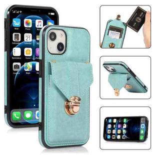 For iPhone 13 mini Fashion Buckle Protective Case with Holder & Card Slot & Wallet & Lanyard (Green)