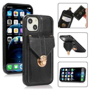 For iPhone 13 mini Fashion Buckle Protective Case with Holder & Card Slot & Wallet & Lanyard (Black)