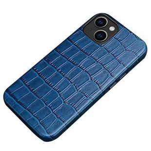 Crocodile Texture Top Layer Cowhide Leather Back Cover Shockproof Case For iPhone 13(Blue)