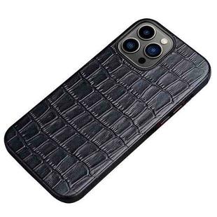 Crocodile Texture Top Layer Cowhide Leather Back Cover Shockproof Case For iPhone 13 Pro(Black)