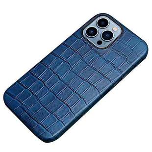 Crocodile Texture Top Layer Cowhide Leather Back Cover Shockproof Case For iPhone 13 Pro(Blue)