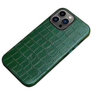 Crocodile Texture Top Layer Cowhide Leather Back Cover Shockproof Case For iPhone 13 Pro(Green)