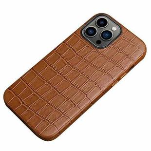 Crocodile Texture Top Layer Cowhide Leather Back Cover Shockproof Case For iPhone 13 Pro(Brown)