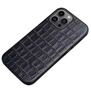 Crocodile Texture Top Layer Cowhide Leather Back Cover Shockproof Case For iPhone 12 Pro Max(Black)