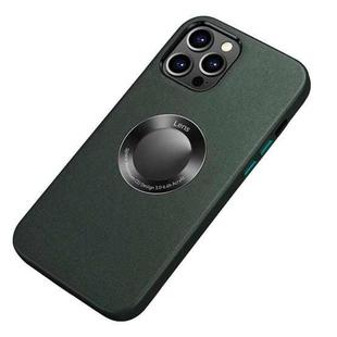 Nappa Texture Leather Back Cover Shockproof Case For iPhone 13 Pro Max(Deep Green)