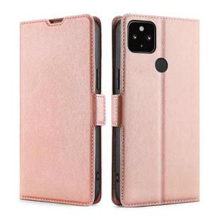 For Google Pixel 5 XL 4G & 5G / Pixel 4a 5G Ultra-thin Voltage Side Buckle PU + TPU Horizontal Flip Leather Case with Holder & Card Slot(Rose Gold)