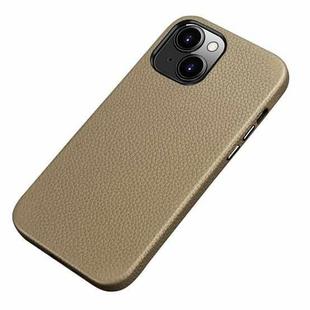 Litchi Texture Top Layer Cowhide Leather Back Cover Shockproof Case For iPhone 13(Grey)