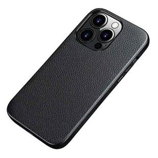 For iPhone 13 Pro Litchi Texture Top Layer Cowhide Leather Back Cover Shockproof Case (Black)