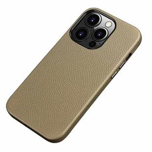 Litchi Texture Top Layer Cowhide Leather Back Cover Shockproof Case For iPhone 13 Pro(Grey)