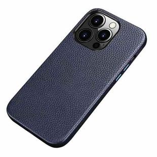 For iPhone 13 Pro Litchi Texture Top Layer Cowhide Leather Back Cover Shockproof Case (Blue)