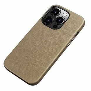 Litchi Texture Top Layer Cowhide Leather Back Cover Shockproof Case For iPhone 13 Pro Max(Grey)