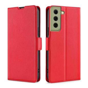 For Samsung Galaxy S21 FE 5G Ultra-thin Voltage Side Buckle PU + TPU Horizontal Flip Leather Case with Holder & Card Slot(Red)