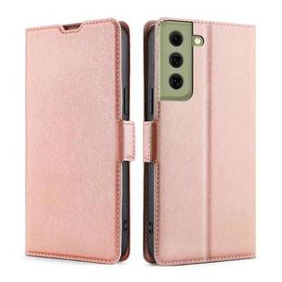 For Samsung Galaxy S21 FE 5G Ultra-thin Voltage Side Buckle PU + TPU Horizontal Flip Leather Case with Holder & Card Slot(Rose Gold)