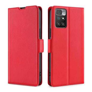 For Xiaomi Redmi 10 Ultra-thin Voltage Side Buckle PU + TPU Horizontal Flip Leather Case with Holder & Card Slot(Red)