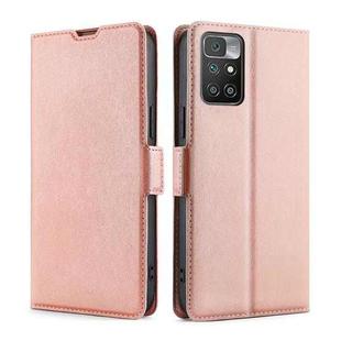 For Xiaomi Redmi 10 Ultra-thin Voltage Side Buckle PU + TPU Horizontal Flip Leather Case with Holder & Card Slot(Rose Gold)